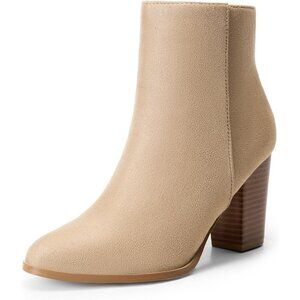 Women's Sand/Suede Faux Leather Ankle Boots Chunky Block Heel Booties